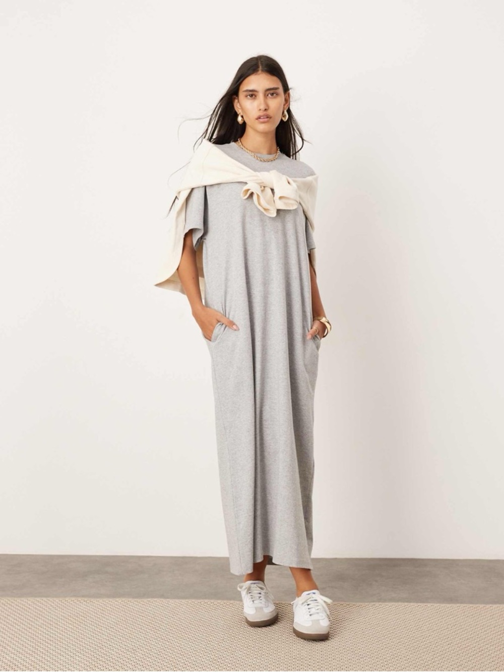 ASOS EDITION premium t-shirt maxi dress with pockets in gray